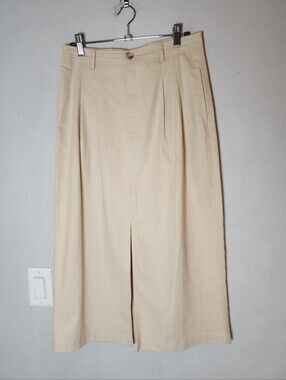 New S/M Mod Ref Linen Cotton Beige Pleated Midi Skirt Front Slit Vent Medium